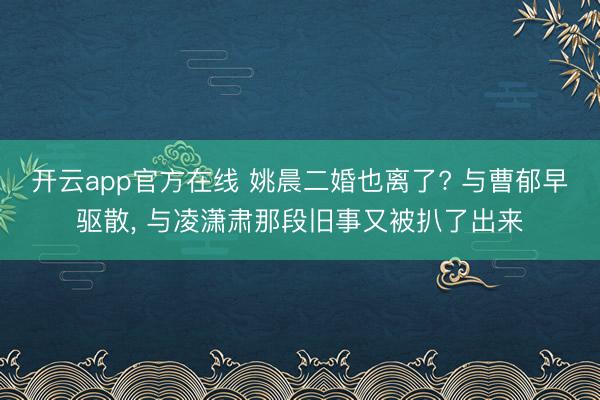 开云app官方在线 姚晨二婚也离了? 与曹郁早驱散, 与凌潇肃那段旧事又被扒了出来